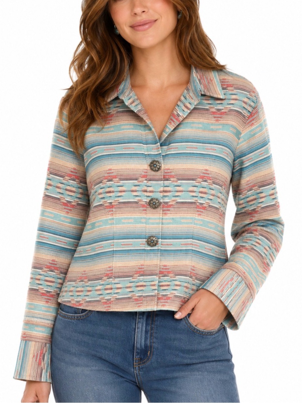 Tasha Polizzi Serape Concho Jacket Turquoise Western Boho Prairie Womens XL